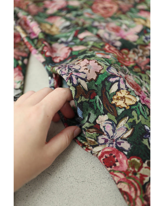 ヴィンテージ風花柄プリントのコットンコーデュロイミディアムワンピース