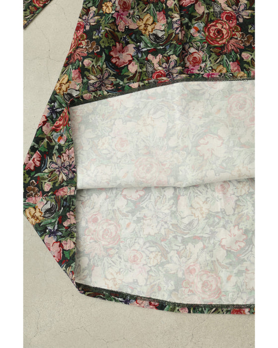 ヴィンテージ風花柄プリントのコットンコーデュロイミディアムワンピース