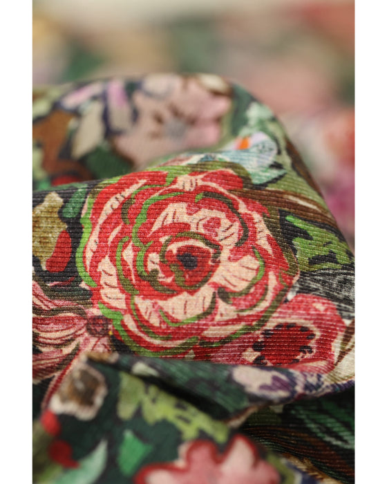 ヴィンテージ風花柄プリントのコットンコーデュロイミディアムワンピース