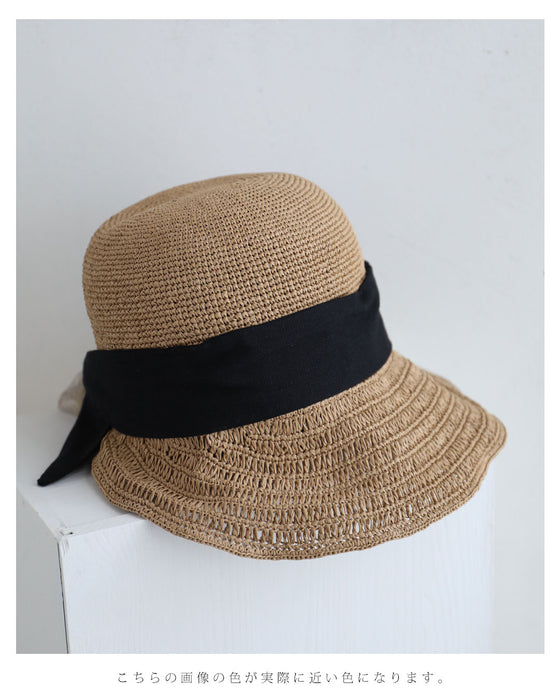 ラップリボンのストローハット