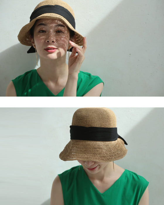 ラップリボンのストローハット