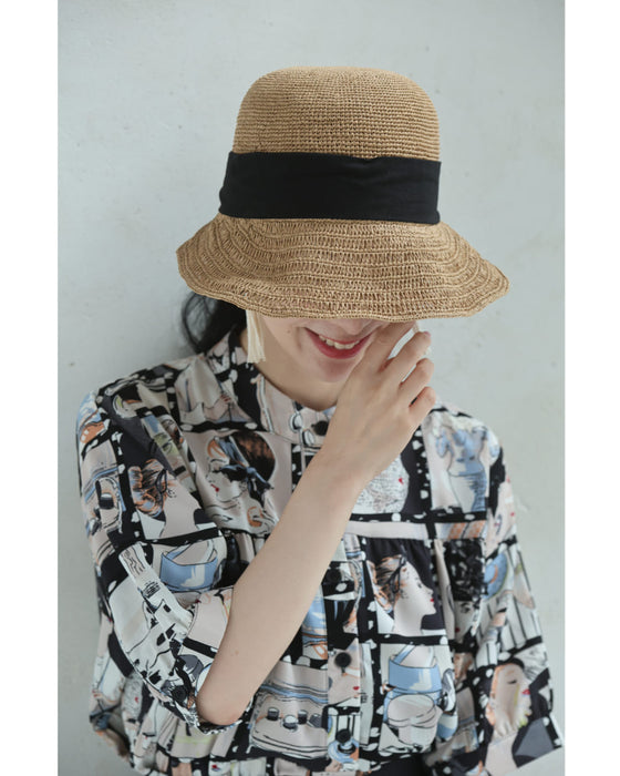 ラップリボンのストローハット
