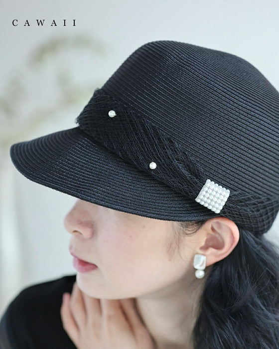 デコレーションパールの麦わら風帽子