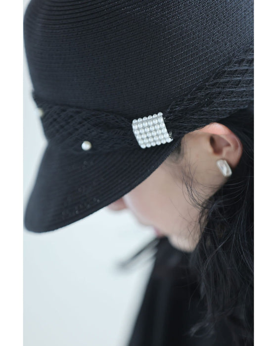 デコレーションパールの麦わら風帽子