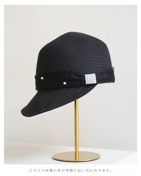 デコレーションパールの麦わら風帽子