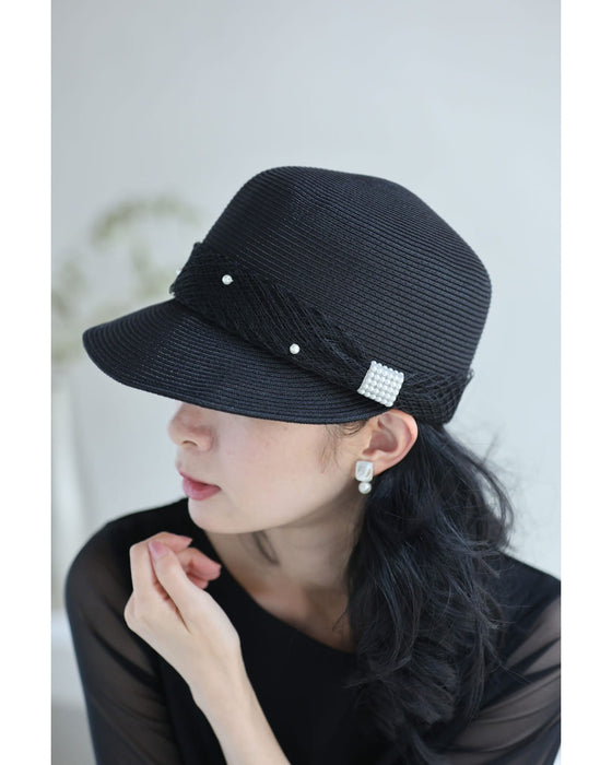 デコレーションパールの麦わら風帽子