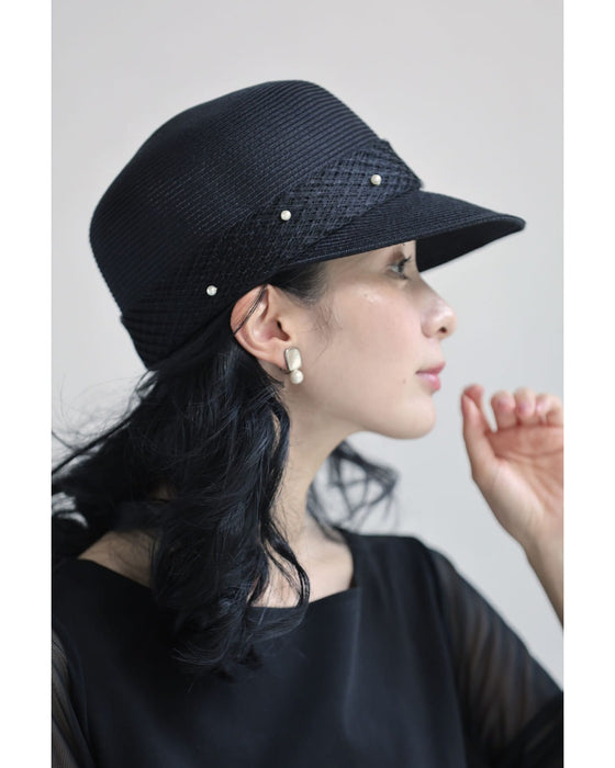 デコレーションパールの麦わら風帽子