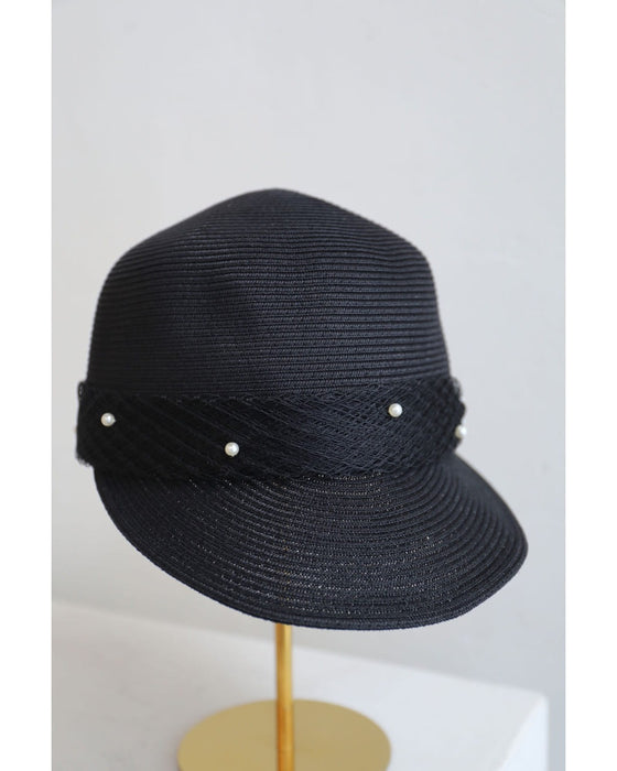 デコレーションパールの麦わら風帽子