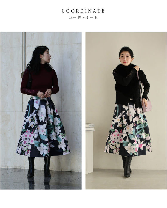 高貴な花が咲くタックミディアムスカート
