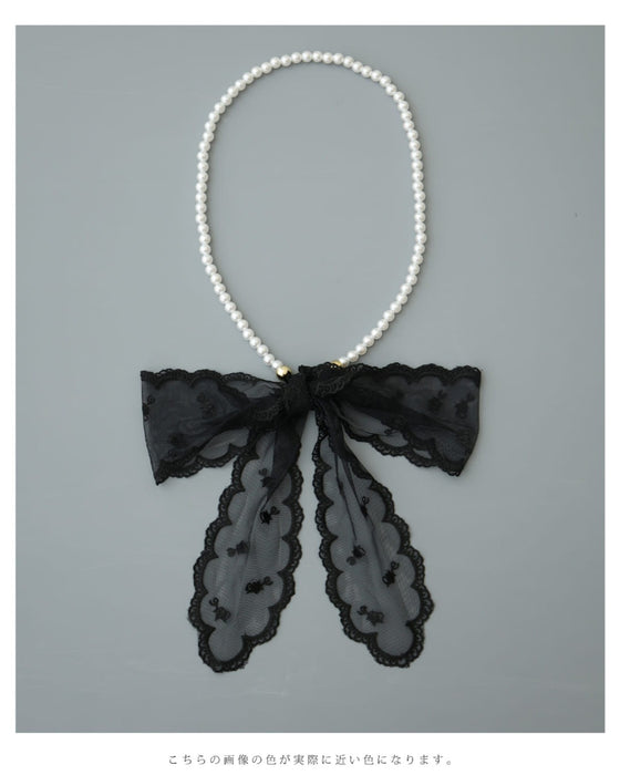 レースリボンとパールのマリアージュネックレス