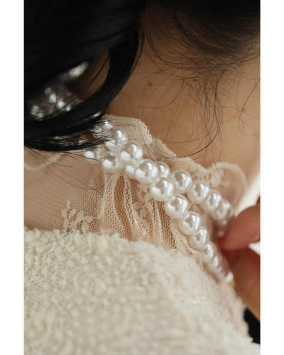 レースリボンとパールのマリアージュネックレス