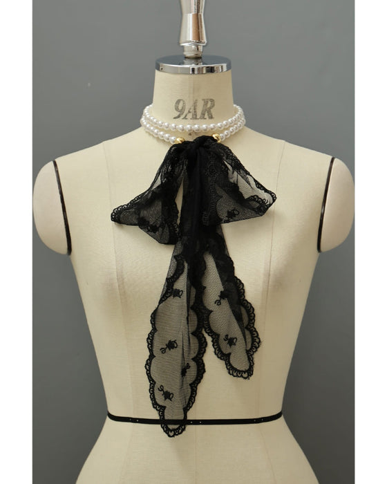 レースリボンとパールのマリアージュネックレス