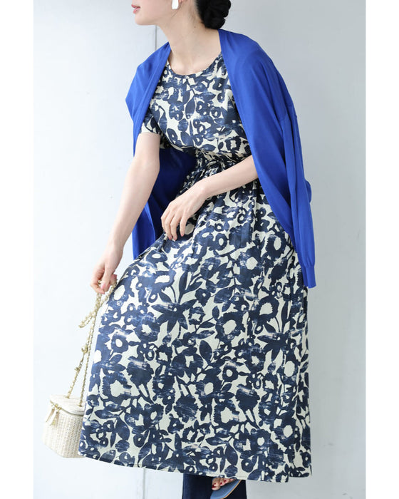 涼やかな版画風アートロングワンピース
