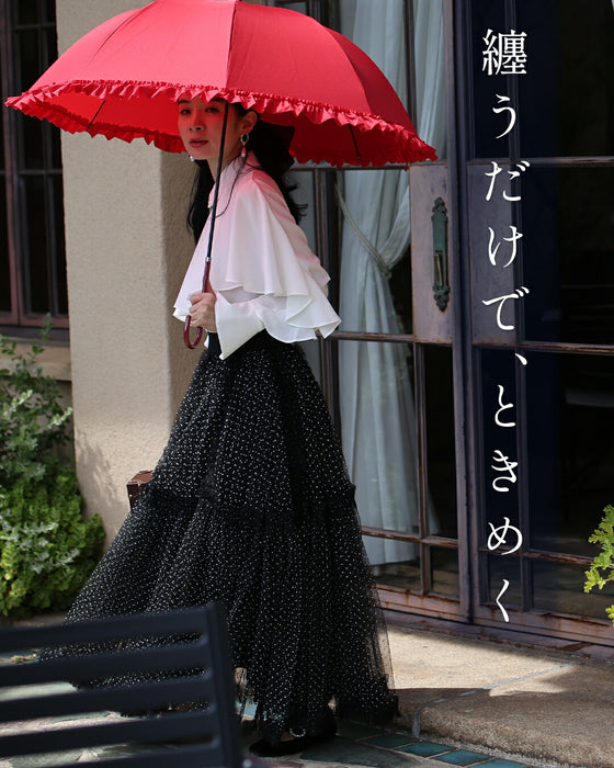 たっぷりふわふわドットチュールロングスカート