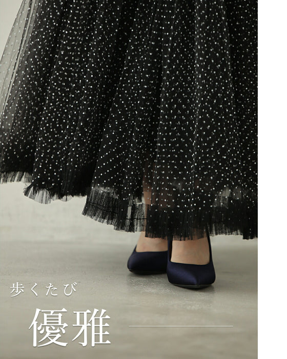 たっぷりふわふわドットチュールロングスカート