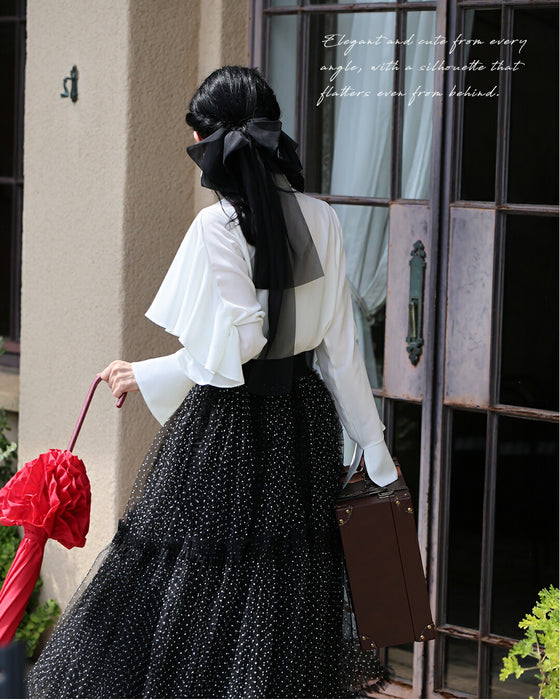 たっぷりふわふわドットチュールロングスカート