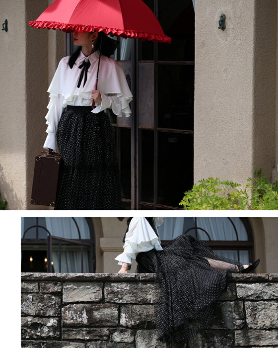 たっぷりふわふわドットチュールロングスカート