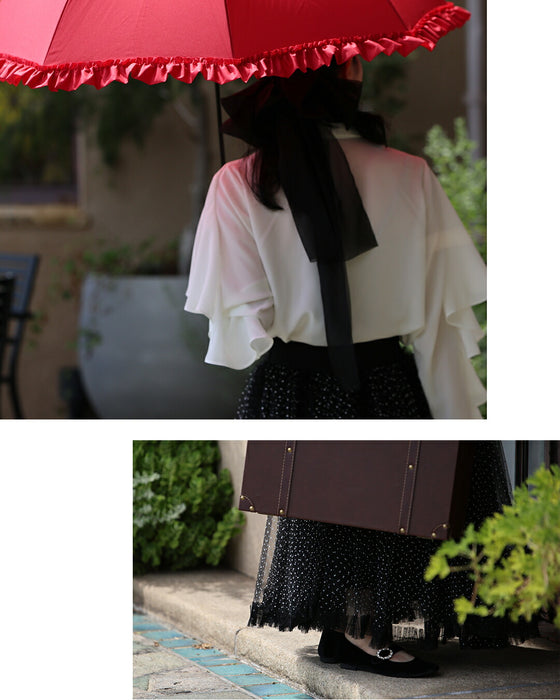 たっぷりふわふわドットチュールロングスカート