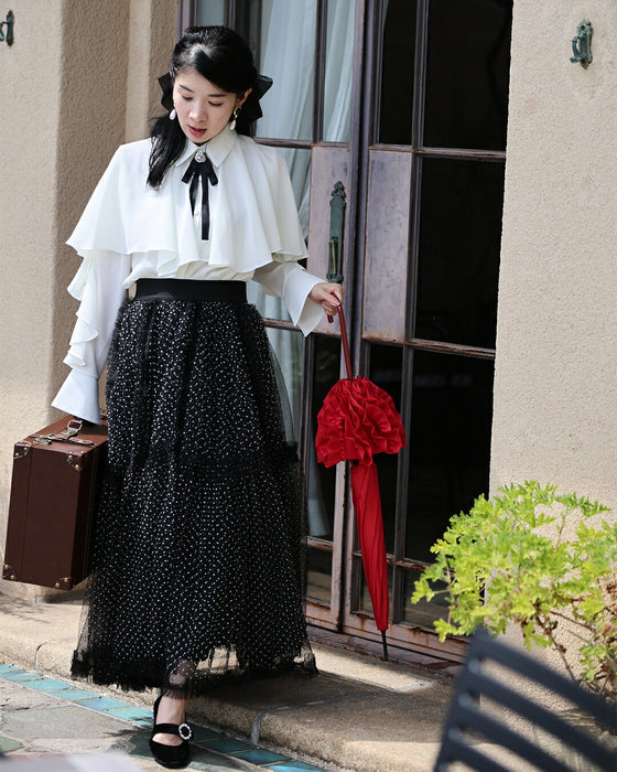 たっぷりふわふわドットチュールロングスカート