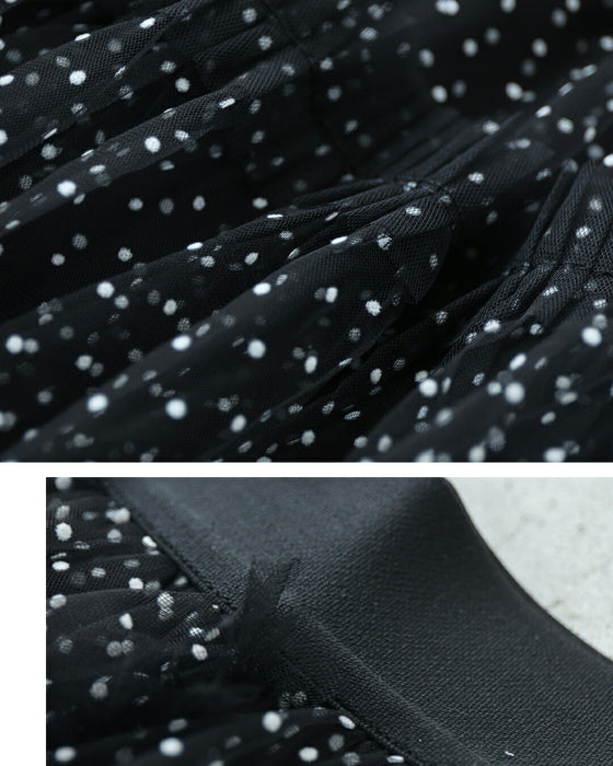 たっぷりふわふわドットチュールロングスカート