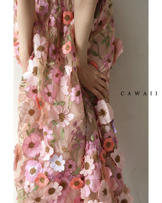 春満開お花に包まれるベールロングスカート