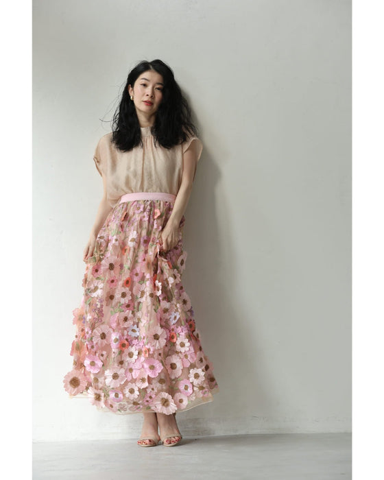 春満開お花に包まれるベールロングスカート