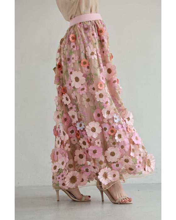 春満開お花に包まれるベールロングスカート