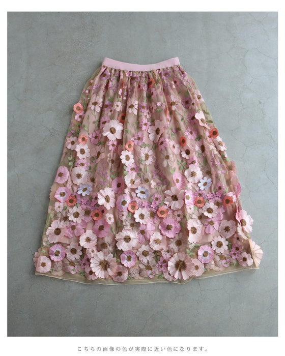 春満開お花に包まれるベールロングスカート