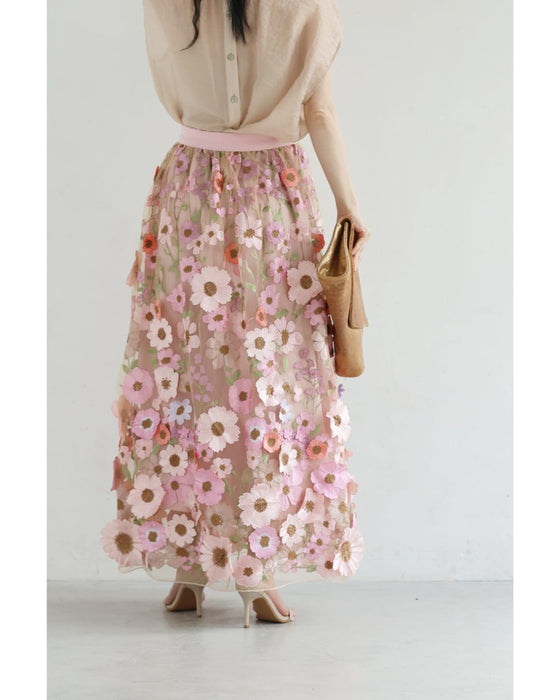 春満開お花に包まれるベールロングスカート