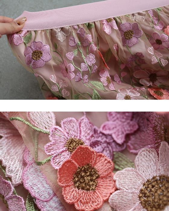 春満開お花に包まれるベールロングスカート