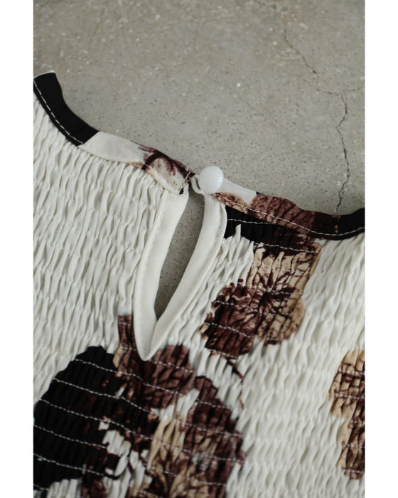 凛と咲く深みカラーの花柄ミディアムワンピース(紐リボン付き)