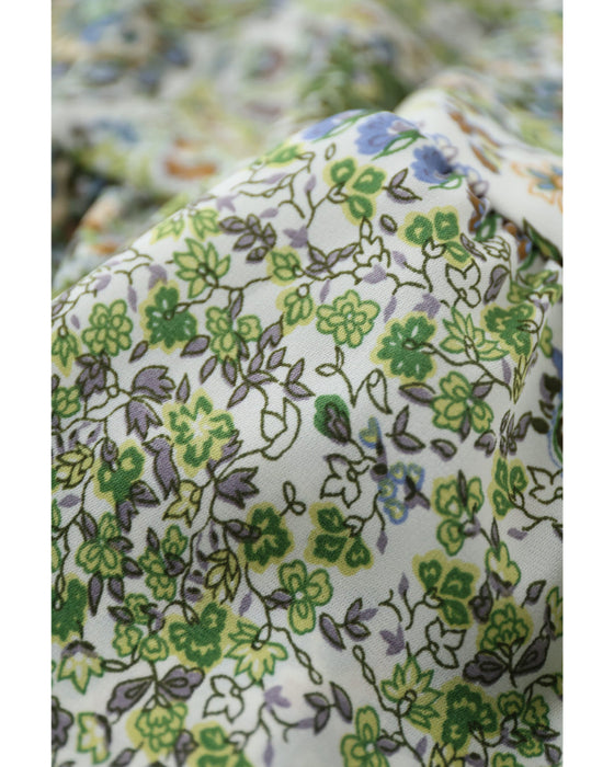 爽やかな小花とペイズリーのティアードロングワンピース（紐ベルト付き）