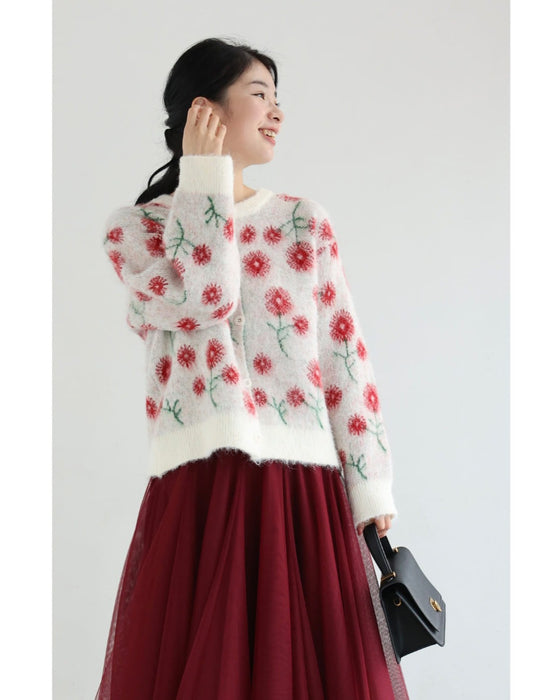 コスモス咲き誇る花めきカーディガン