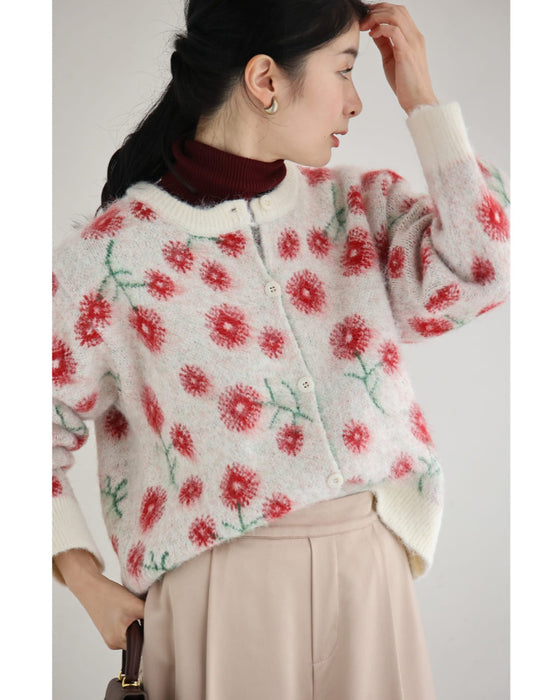 コスモス咲き誇る花めきカーディガン