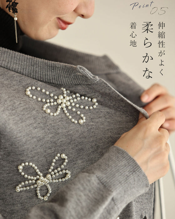白花パールのデコレーションカーディガン