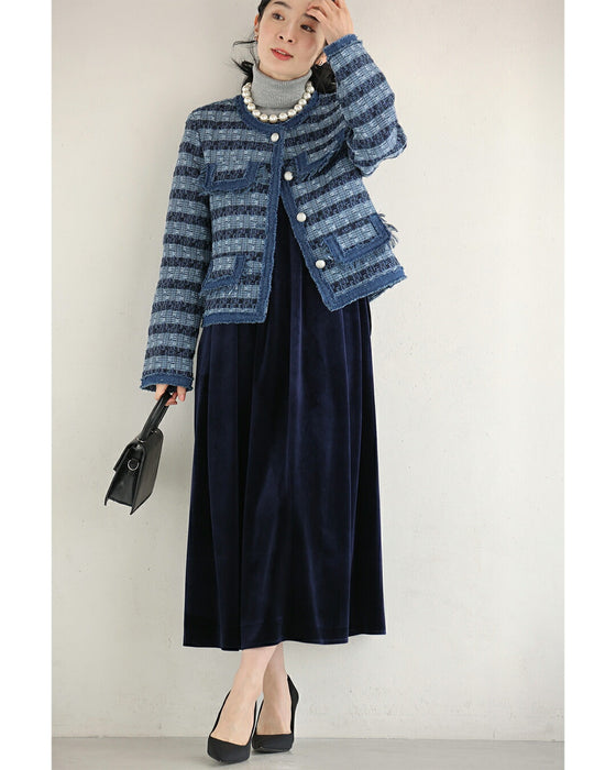 ストライプ模様浮かぶ手織り風ツイードジャケット