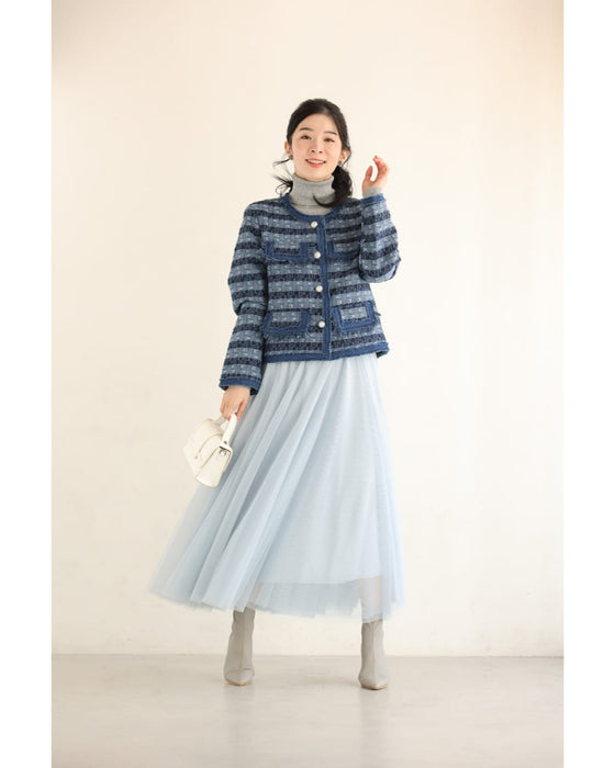 ストライプ模様浮かぶ手織り風ツイードジャケット