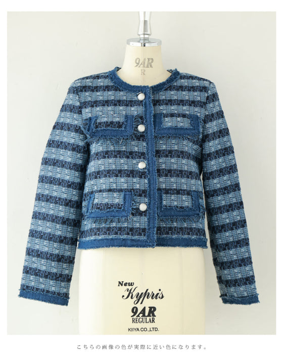 ストライプ模様浮かぶ手織り風ツイードジャケット