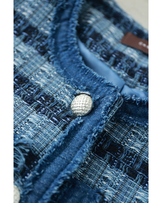 ストライプ模様浮かぶ手織り風ツイードジャケット