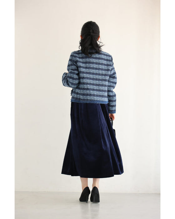 ストライプ模様浮かぶ手織り風ツイードジャケット