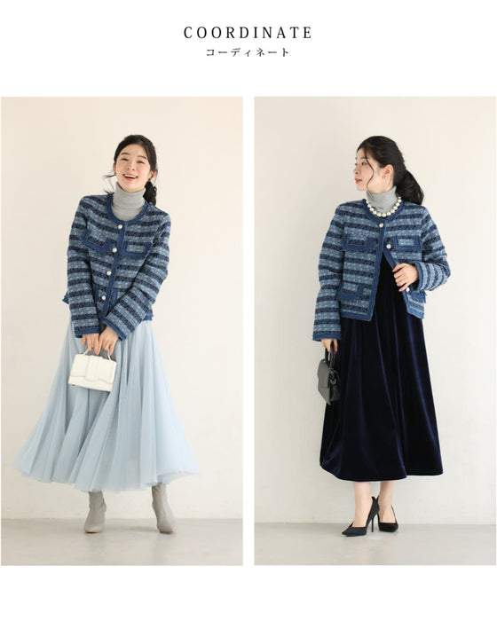 ストライプ模様浮かぶ手織り風ツイードジャケット