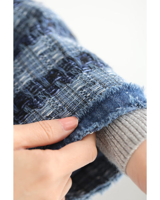 ストライプ模様浮かぶ手織り風ツイードジャケット