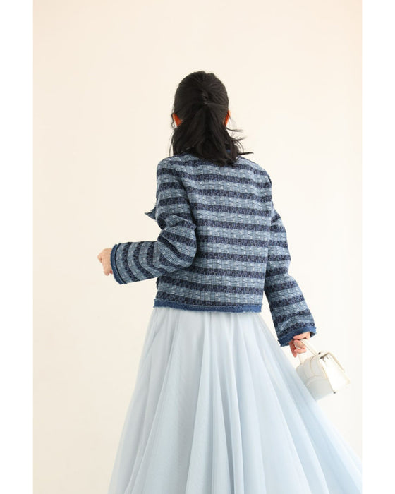ストライプ模様浮かぶ手織り風ツイードジャケット