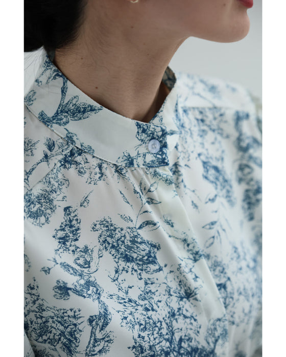 風にそよぐ植物デッサン柄ロングワンピース