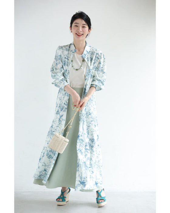 風にそよぐ植物デッサン柄ロングワンピース