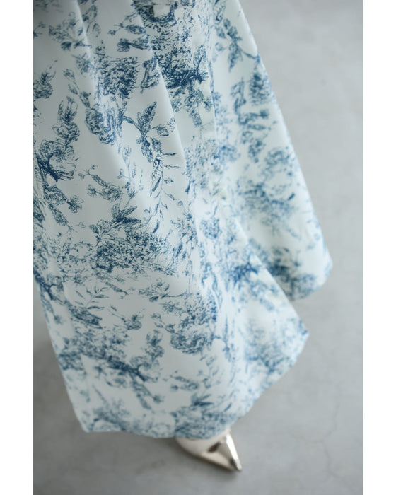 風にそよぐ植物デッサン柄ロングワンピース