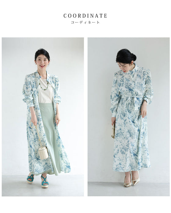 風にそよぐ植物デッサン柄ロングワンピース