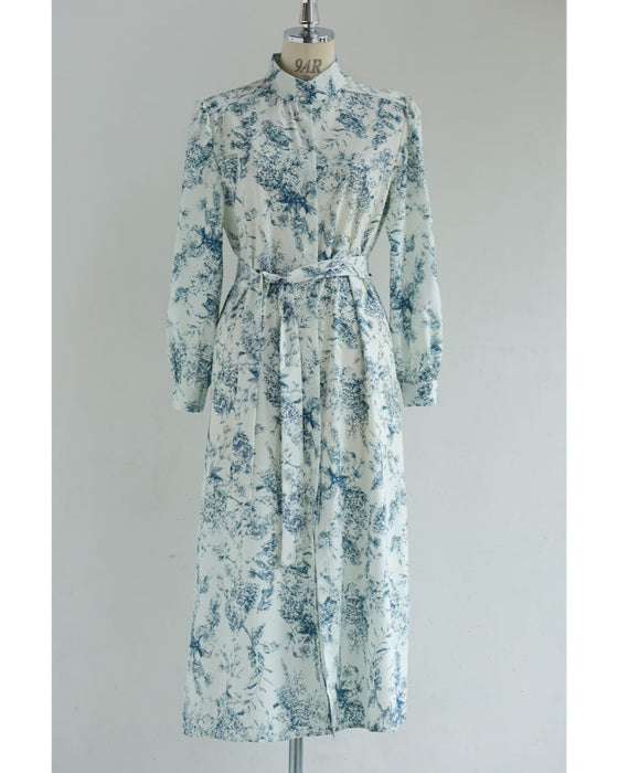 風にそよぐ植物デッサン柄ロングワンピース