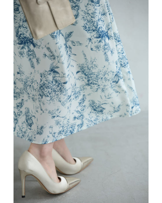 風にそよぐ植物デッサン柄ロングワンピース