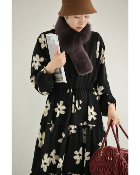 【予約商品】白い花のペイントアートロングワンピース